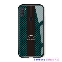 UCUC เคสโทรศัพท์เคสสำหรับ Samsung A11 แก้วโทรศัพท์มือถือกรณีหรูหราเย็นรถแข่งคาร์บอนไฟเบอร์ปลอกมันวาวนุ่มขอบกระจกนิรภัยกรณีปก