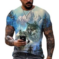 2023Wolf T Shirt For Mens Animal Print Short Sleeve Top 3d Casual Street Oversized Tee Shirt Summer Fashion Vintage Clothing