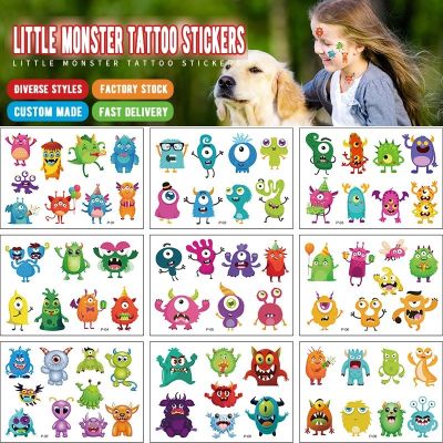 12 Pack Little Monster Cartoon Children Tattoo Stickers Cute Funny Anime Waterproof Disposable Tattoo Stickers