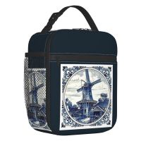 ❍♠ Dutch Blue Delft Vintage Windmill Art Insulated Lunch Bag for School Office Leakproof Cooler Thermal Bento Box Women Children