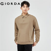 Giordanoผู้ชาย ผ้าฝ้ายไม้จิ้มฟันจีบหลวมไหล่แขนยาว POLO Free Shipping 01012785