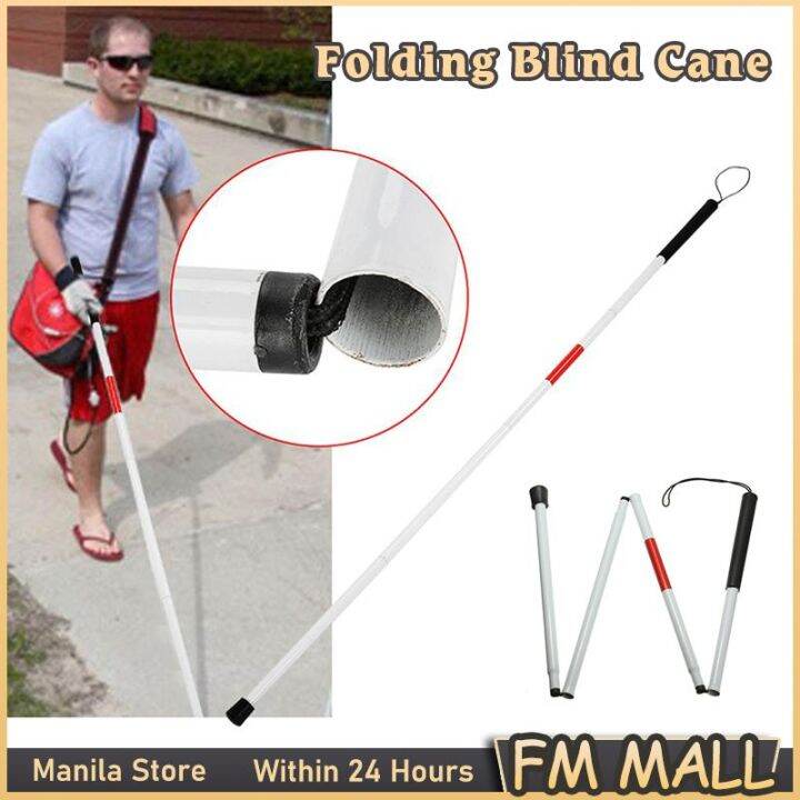 cod Red White Folding Mobility Cane Folds in 4 Sections Blind Cane For The Blind And Visually