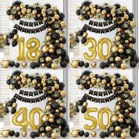 Black Gold Balloon Garland Arch Kit Confetti Latex Balloon Happy 18 30 40 50 Year Old Birthday Party Decor Adults Anniversary Balloons