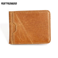 RETROGOO RFID Blocking Money Clip Genuine Leather Short Wallet Uni Money Bag Ultra Slim Mini Wallet Card Holder Money Clip
