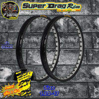 วงล้อ ขอบล้อ SUPER DRAG RIM ล้อซุปเปอร์แดร๊ก วงล้ออลูมิเนียม วงล้อเจาะตา วงล้อทูโทน วงล้อยิงทราย ขนาด1.20/ 1.40 ขอบ 17 สีดำ แพ็คคู่ 2 วงแถมเสื้อ1