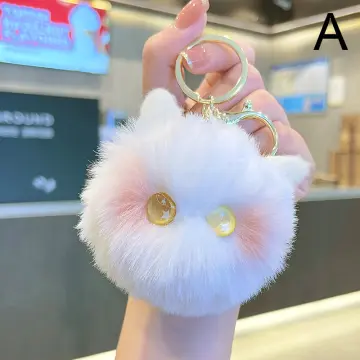 Pom pom Cat Fluffy Faux Fur Keychain