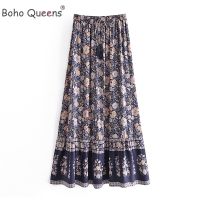 【CW】 Boho Fashion Hippie Skirt Tassel Elastic Waist Floral Printed Beach Skirts  A-line Female Oversize