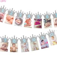 Baby 1st วันเกิดแบนเนอร์ธงรายเดือนหนึ่งปี Bunting Garland Baby Shower Boy Girl First Happy Birthday Party ตกแต่งเด็ก -Giers