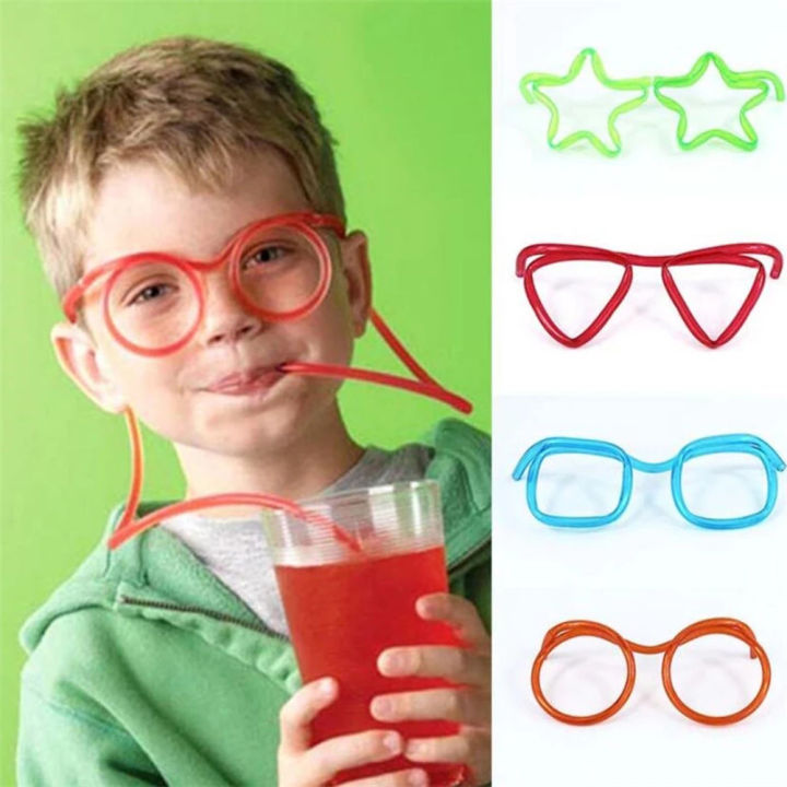 Fun Soft Plastic Glasses Straw Jokes Drinking Toys Kids Baby Birthday Toys  Bar Party Supplies