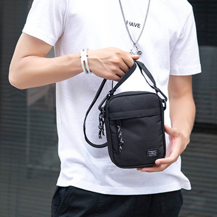กระเป๋าถือเดินทางแบบกระเป๋าสะพายขนาดเล็กลำลองสำหรับผู้ชาย-กระเป๋าถือขนาดเล็กน้ำหนักเบามีซิปสีทึบสำหรับกระเป๋าคาดเอวกีฬาสำหรับเด็กผู้ชาย