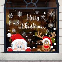 Merry Christmas Decor Window Stickers Santa Elk Wall Sticker For Xmas Home Door Window Display Decorations Happy New Year 2023