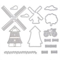 Windmill Bicycle Dies and Stamps Sets for Card Making DIY Scrapbooking Metal Cutting Dies Match Silicone Seal Stamps