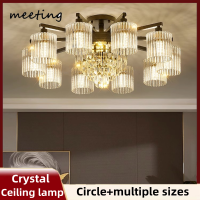 [ประชุม] นอร์ดิกสามสีกลม Lampu Gantung Kristal แสงสำหรับห้องนั่งเล่นห้องรับประทานอาหารไฟเพดานห้องนอน