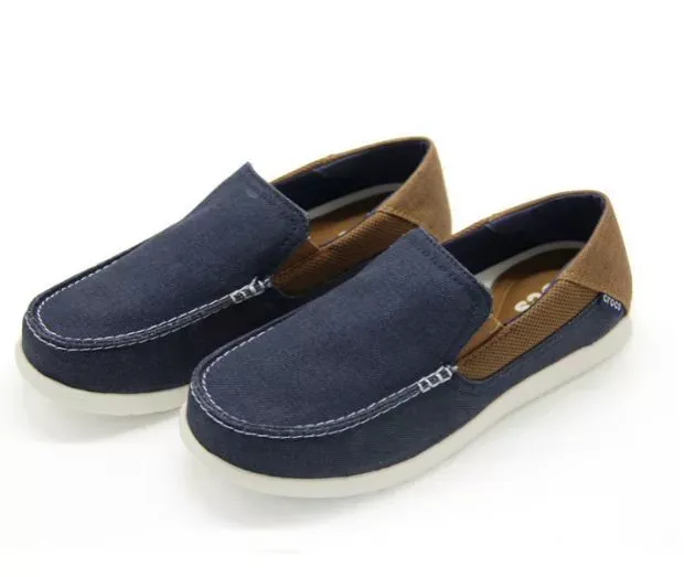 Giày dép crocs, chống hôi chân, đế nhựa, bề mặt vải canvas, Santa Cruz II  slip on cho nam màu navy - nâu 