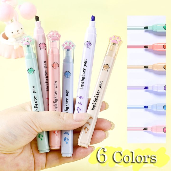 cw-6pcs-highlighter-set-markers-supplies-kawaii-stationery-school-for-students