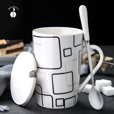 ☌☞♛  ceramic cup simple water home large capacity mug with lid spoon personality coffee teacup