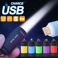 ไฟฉายมินิ LED ไฟฉายพวงกุญแจแบบพกพาชาร์จผ่าน USB ไฟฉายสวิตช์แบบหมุนได้แคมป์กลางแจ้งกันน้ำไฟฉายฉุกเฉิน