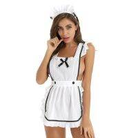 Women Female Sexy Cosplay Apron Maid Dress Up Retro Bar Home Kitchen Bibs Nail Florist Waitress Cleaning Aprons White Cross Back Aprons