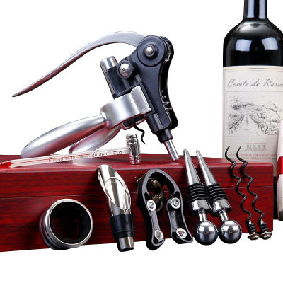 9PcsSet High-end Wine Openers Corkscrew Sets Wine Decanter Leather Wooden Box Cork Bar Tools Gift Pack Drinking Wine Opener