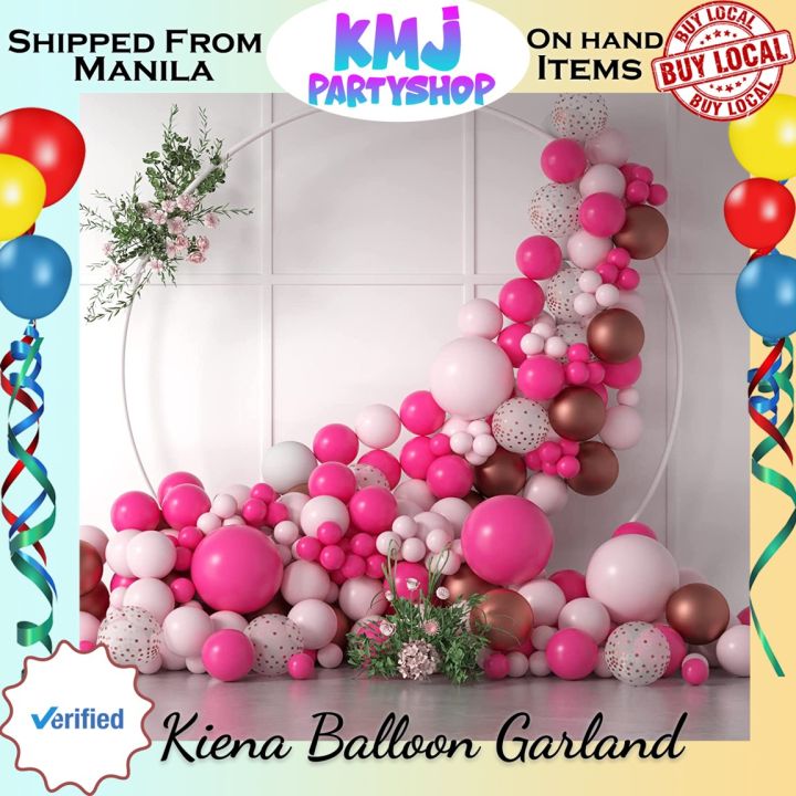 Pink Balloon Garland Arch Kit Hot Pink Rose Gold Chrome Balloon
