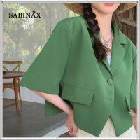 SABINAX เสื้อเบลเซอร์ผู้หญิง,เสื้อผ้าผู้หญิงแขนสั้นสีเขียวทึบใส่เสื้อโค้ทสีดำแจ็คเก็ตสั้นฤดูใบไม้ผลิ2022ฤดูร้อน