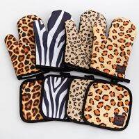 2PCS Leopard Print Oven Mitt Glove Pad Zebra Stripes Microwave Baking Anti-Hot Insulation Mat Cow Stria Kitchen Accessories