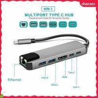 SHANXEN 6 In 1ความเร็วสูงชาร์จ PD,พอร์ตอะแดปเตอร์ PD 4K HDMI USB-C แผ่ USB 3.1 Type-C ฮับ RJ45อีเทอร์เน็ต