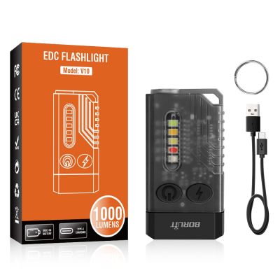 BORUiT ไฟ LED ไฟฉายชาร์จไฟได้ไฟฉายฟลูออเรสเซนส์ LED พวงกุญแจ EDC V10ไฟสัญญาณแม่เหล็ก365nm V3ยูวีพร้อมโคมไฟ