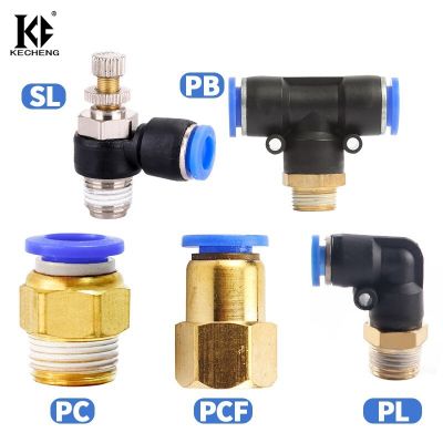 Pneumatic Air Connector Fitting PC PCF/PL/PLF 4mm 6mm 8mm Thread 1/8 1/4 3/8 1/2 Hose Fittings Pipe Quick Connectors Pipe Fittings Accessories