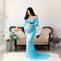 Long Sleeve Maxi Maternity Dress for Photography Props Elegant Pregnancy Clothes Pregnancy Dress Pregnant Photo Shoot Clothing