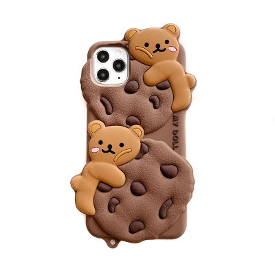 Silicone phone case for iphone12 cartoon style biscuits protective back case
