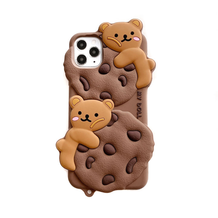 silicone-phone-case-for-iphone12-cartoon-style-biscuits-protective-back-case