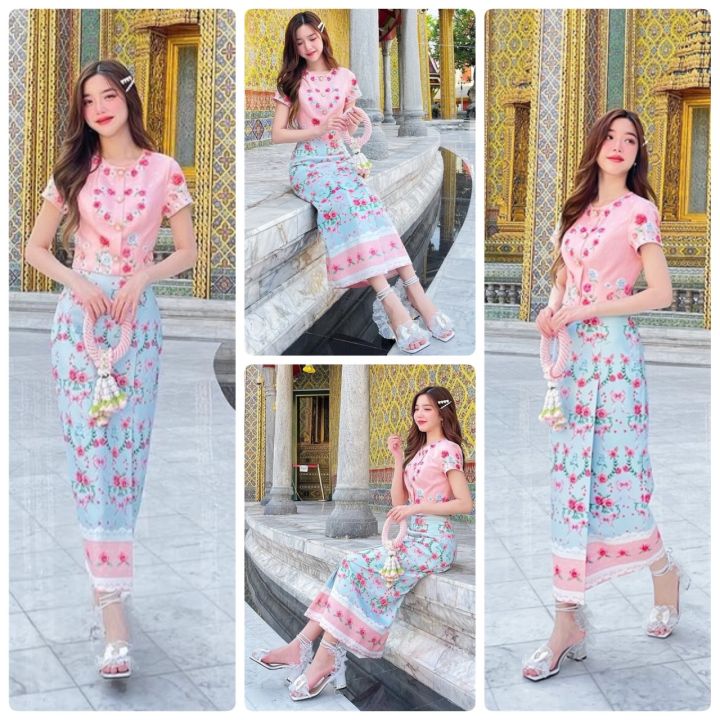 ananya-set-ชุดไทยจิตรลดา-สีม่วง-สีครีม-ผ้าอัดกาวนะคะ-กระดุมปั้ม-งานลายดอกไม้พิมพ์บนผ้าอัดกาว-งานสวยมาก-ผ้าดีมากๆค่ะ-สวยจริงค่