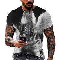 2023Summer Fashion Mens Vintage T- Shirts 3d Angel Print Sweatshirt Casual Loose Short Sleeve Tops Tees Oversized Clothing Camiseta