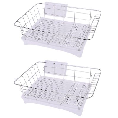 Stainless Steel Dish Drainer Drying Rack with 6-Piece Set Removable Rust Proof Utensil Holde White