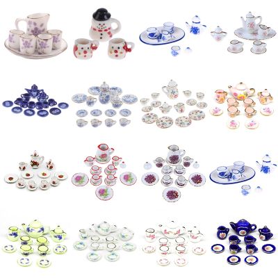 1/12 Miniature Ceramic Teaware Kitchen Teapot Tea Cup Plate Tableware Ornaments Dollhouse Furniture Toys Dining Ware