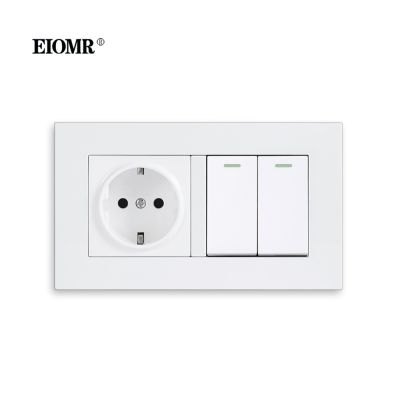 ☈ EIOMR EU Standard Light Switch 2 Gang 1/2 Way Living Room Bedroom Socket Switch Combination 220V Wall Power Socket Spain Russia