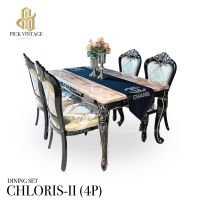 CHLORIS-II DINING SET (4P-150CM.)  ชุดโต๊ะอาหารท็อปหิน สไตล์หลุยส์ 4ที่นั่ง 150ซม รุ่น คลอริส-2 สี BLACK CHACOAL