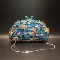 XIYUAN Women Crystal Stones Evening bags Blue Party Bags Handbag Wedding clutch Bag Purse Diamond Clutches Bags Bridal Handbags