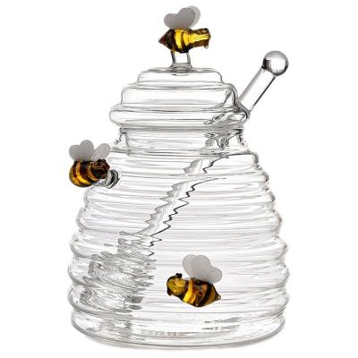 Cute Glass Honeycomb Tank Kitchen Tools Honey Storage Container with Dipper and Lid Honey Bottle for Wedding Party Kitchen Home