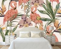 【cw】 fashion classic wallpaper simple hand painted tropical rain forest flamingo murals background Beibehang !