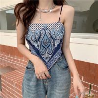 FASHIONJEANS พร้อมส่ง? เสื้อสายเดี่ยวเกาะอก ทรงสามเหลี่ยม เสื้อแฟชั่น ลวดลายสวยงาม มี 5 สี? #32036-1