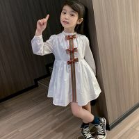 ZZOOI Girls Elegant Bow Dress Spring Autumn Kids Cute White Princess Shirt Dresses 3 4 5 6 7 Years Children Casual Clothes Vestidos