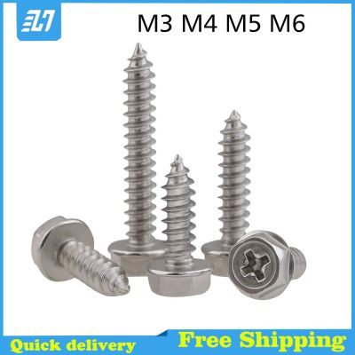 Flange Hex Head Self Tapping Wood Screws Cross Hexagon Bolts 304 Stainless Steel M3 M4 M5 M6 Nails Screws Fasteners