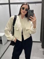 TRAF 2023 Womens Bomber Jacket Fashion With Pockets Spring Jackets Coat Vintage Long Sleeve Casual New In Outerwears Chic Tops