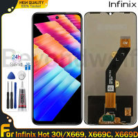 Beyondwolf ต้นฉบับสีดำ6.56นิ้วสำหรับ Infinix 30i ร้อน X669อะไหล่ชิ้นส่วนจอสัมผัสแอลซีดีของเครื่องแปลงดิจิทัล X669D X669C กรอบกลางสำหรับ X669D X669C X669