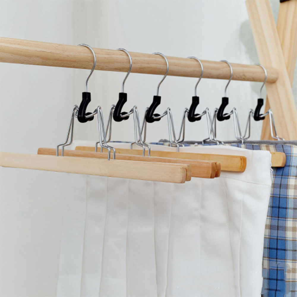 Wooden Pants Hangers with Clips Non Slip Skirt Hangers Smooth Solid Wood