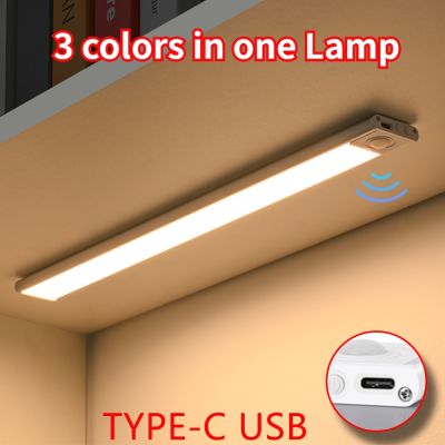Night Light TYPE-C USB Lights Motion Sensor LED Three colors in one Lamp For Kitchen Cabinet Bedroom Wardrobe Indoor Lighting
