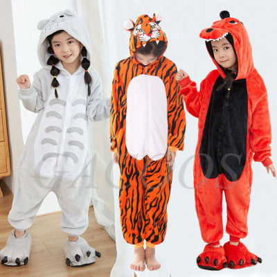 เด็ก Kigurumi Totoro Tiger ชุดนอน Jumpsuit เด็กผู้หญิงฤดูหนาวสัตว์การ์ตูน Onesie Pijamas Flannel ชุดนอนฮาโลวีนอะนิเมะเครื่องแต่งกาย