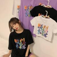 Triple A? crop top Women Short-sleeved T-shirt 3 colors 2021 summer new Korean cartoon print student short slim top V729